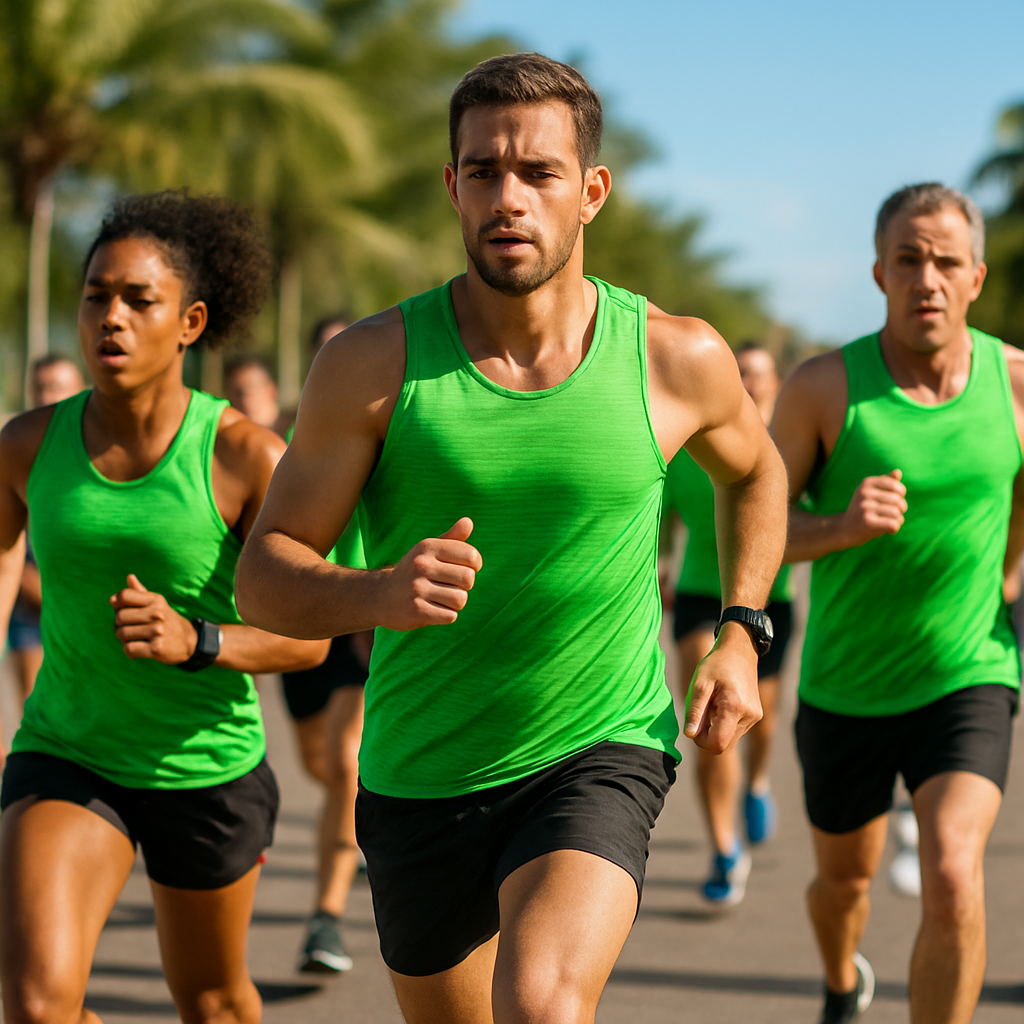 Atletas correndo com camisetas esportivas premium
